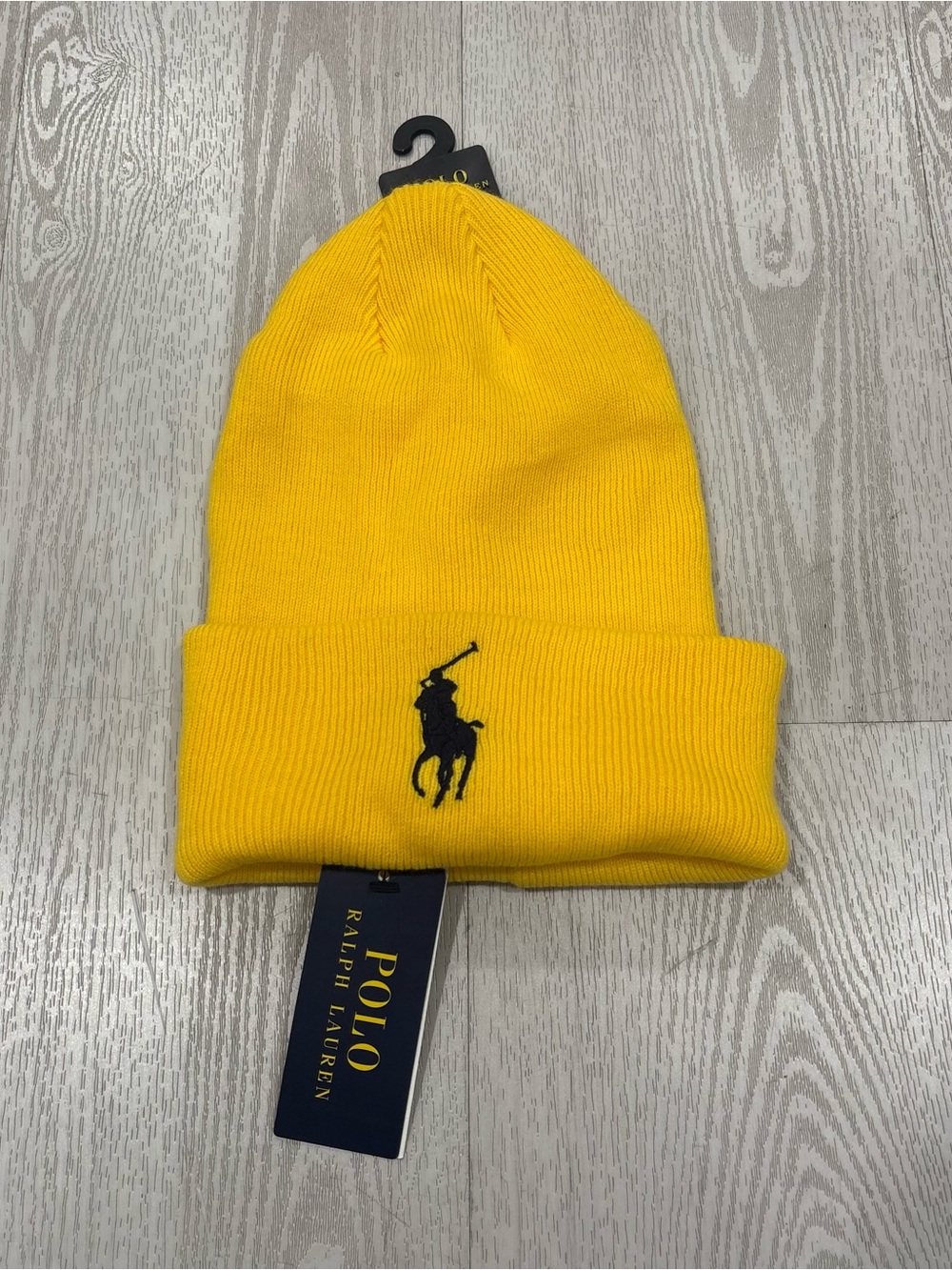 Polo Ralph Lauren Ribbed Cuff Beanie (Yellow / Black Embroidered Pony)